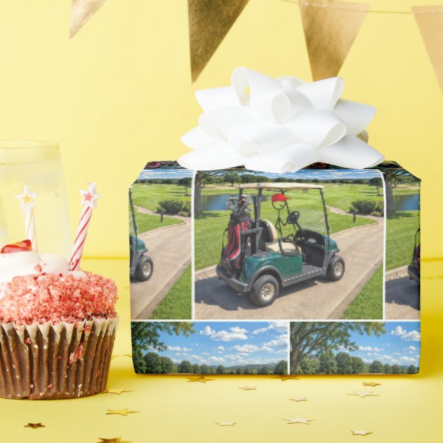 Papier Cadeau Golfeur bonhomme allumette dans un chariot de golf (Fête d'anniversaire)