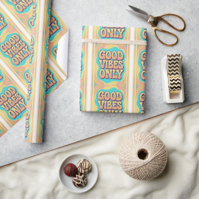 Papier Cadeau Good vibes only retro groovy style (Artisanat)