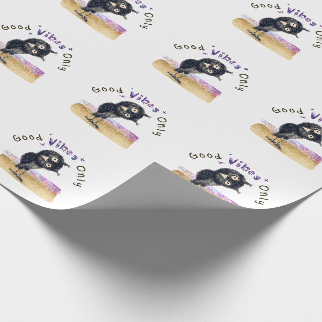 Papier Cadeau Good Vibes seulement avec Chouette curieuse (Coin)