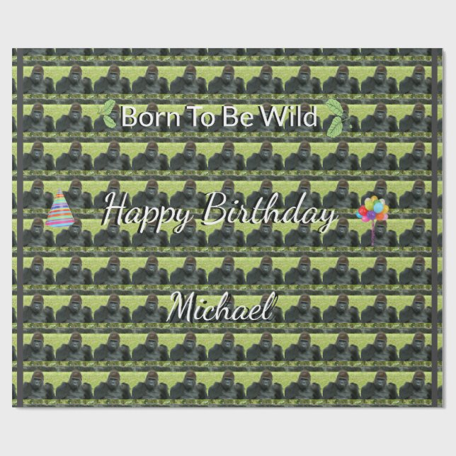 Papier Cadeau Gorilla Wild Pattern Birthday Theme (Plat)