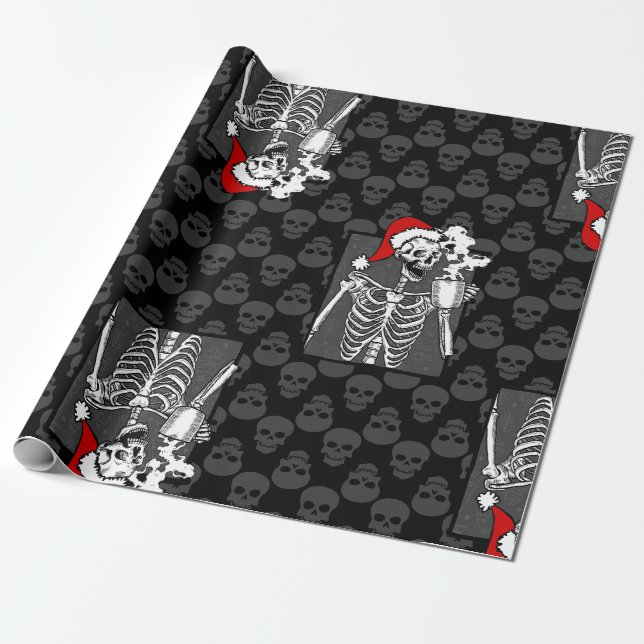 Papier Cadeau goth black christmas skull coffee skeleton red (Déroulé)