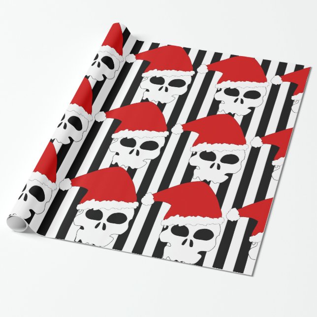 Papier Cadeau Goth Skuls Portant des chapeaux de Noël (Déroulé)
