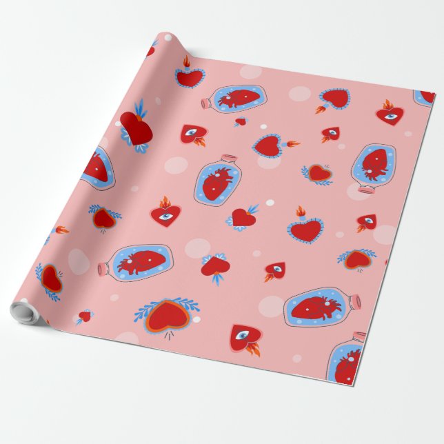 Papier Cadeau goth valentines rose sacré coeurs humains (Déroulé)