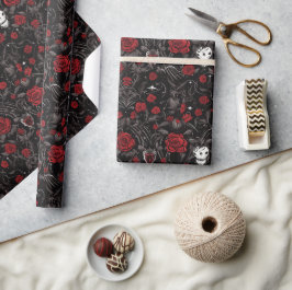 Papier Cadeau Gothic Red Roses and Skulls