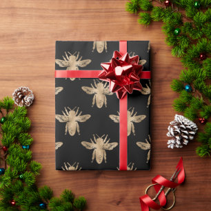 Papier cadeau gothique abeille miel noir et or