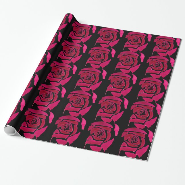 Papier Cadeau Gothique abstrait rose aquarelle art original (Déroulé)
