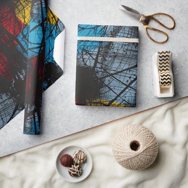Papier Cadeau Gothique Bleu foncé Noir Rouge Jaune (Artisanat)