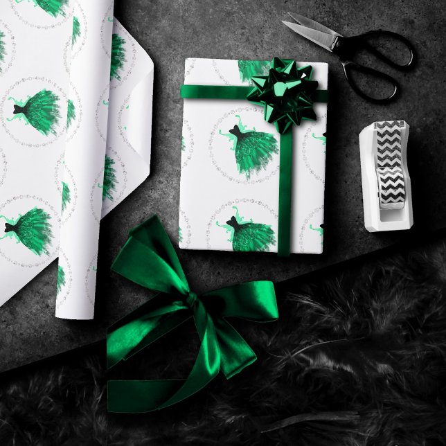 Papier Cadeau Gothique Fairy Turquoise Gown | Fleur verte profon (Créateur téléchargé)