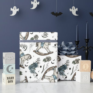 Papier Cadeau Gothique Floral Blue Rocking Horse