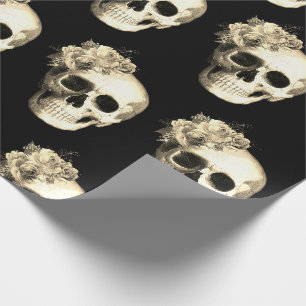 Papier Cadeau Gothique Floral Rose crâne Motif Halloween