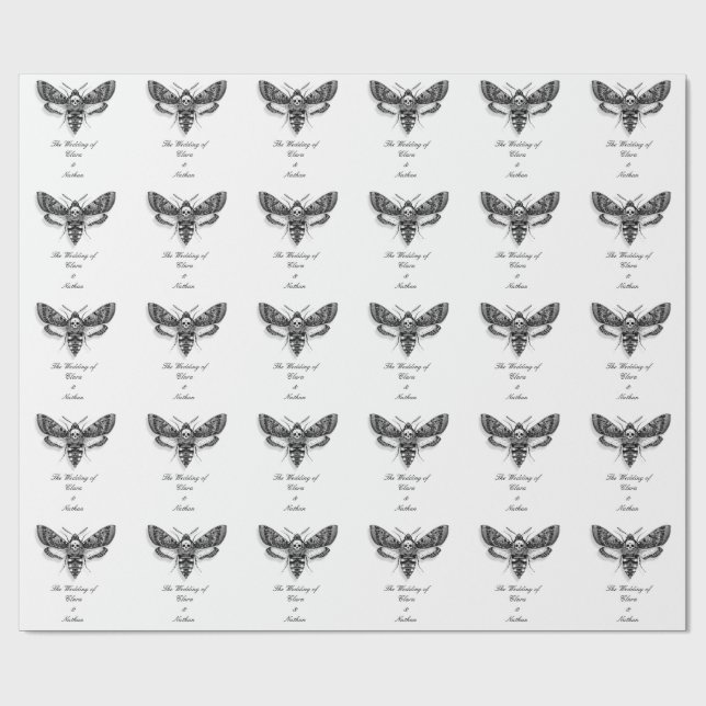 Papier Cadeau Gothique Moth Mariage crâne - Dark Elegant (Plat)