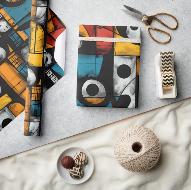 Papier Cadeau Gothique Noir, rouge et jaune Abstrait (Artisanat)