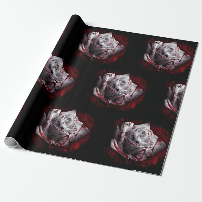 Papier Cadeau Gothique Rose de sang (Déroulé)