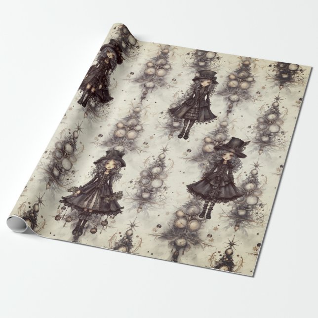 Papier Cadeau Gothique Steam Punk Alternative Fée de Noël (Déroulé)