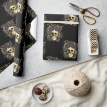 Gothique Vintage crâne Noir & Or Roses