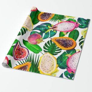 Papier Cadeau Gouache motif sans faille avec feuilles tropicaux
