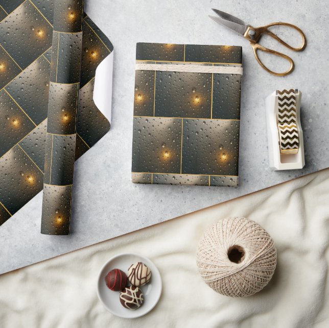 Papier Cadeau gouttes à plume avec lumière dorée (Artisanat)