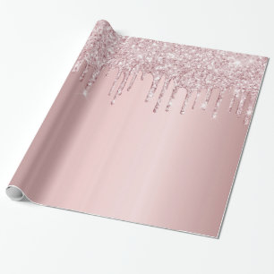 Papier Cadeau Gouttes de paillettes roses d'anniversaire scintil