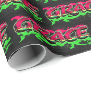 Papier Cadeau Grace prénom nom Graffiti rouge vert