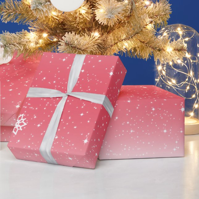 Papier Cadeau Gradient de flocon de neige mignon et festif rouge (Vacances)