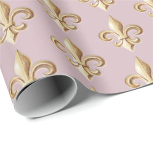 Papier Cadeau Gradient d'or ciselé Heraldique Fleur de lis Rose 