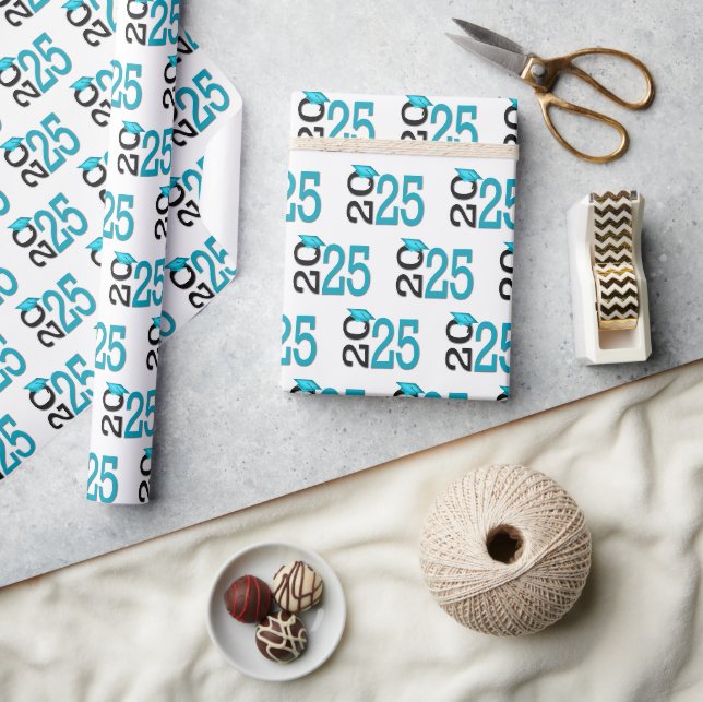Papier Cadeau Graduation 2025 Turquoise et noir (Artisanat)
