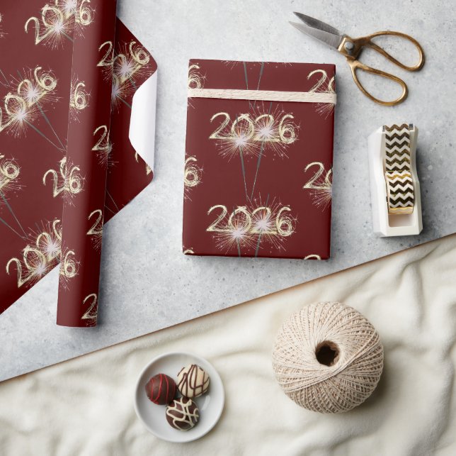 Papier Cadeau Graduation 2026 Sparklers On Maroon (Artisanat)