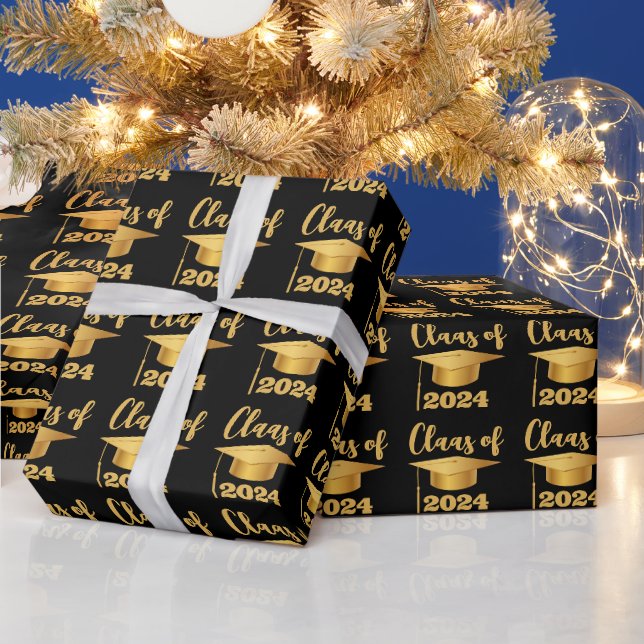 Papier Cadeau Graduation Maroon Metallic Gold Classe Année (Vacances)