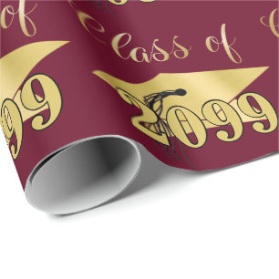 Papier Cadeau Graduation Maroon Metallic Gold Classe Année