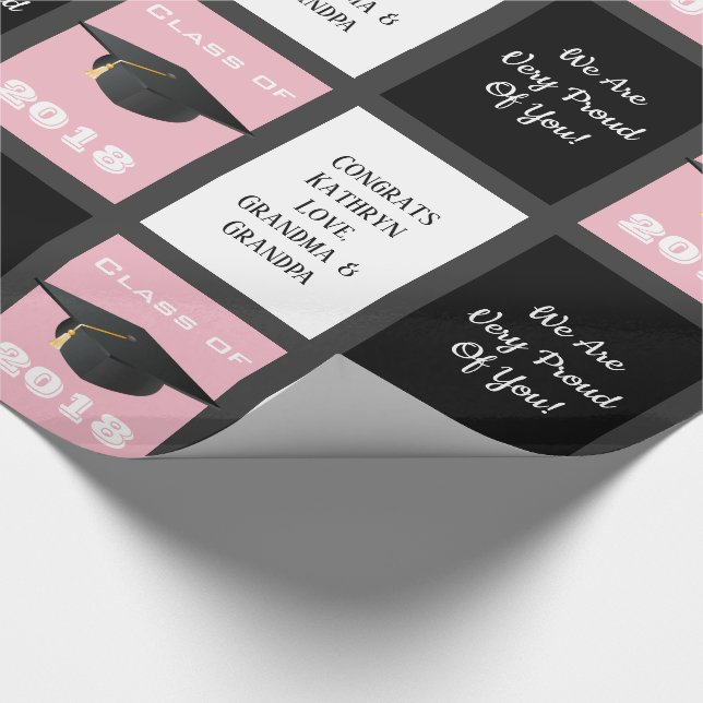 Papier Cadeau Graduation personnalisable rose (Coin)