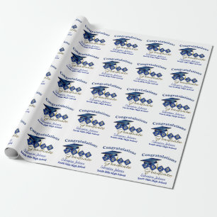 Papier Cadeau Graduation personnalisée Bleu & Or