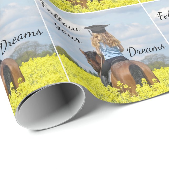 Papier Cadeau Graduation Western Girl On Horse (Coin rond)