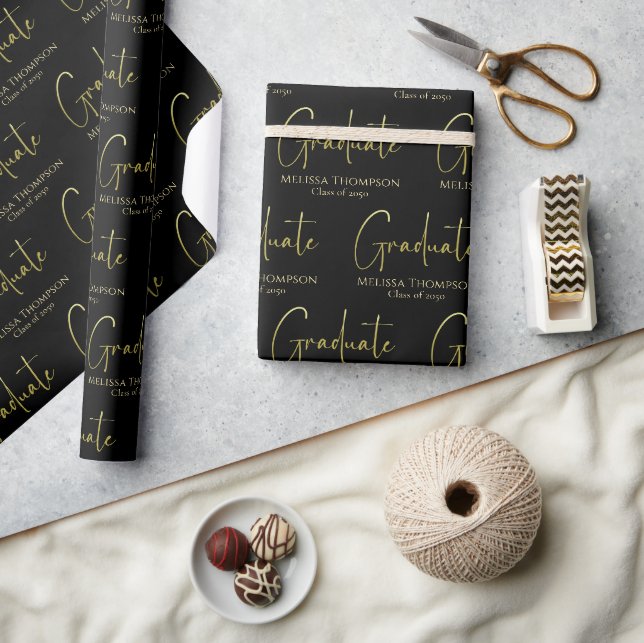 Papier Cadeau Gradué Gold Calligraphie Script moderne (Artisanat)