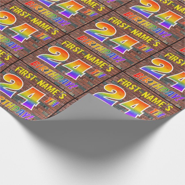 Papier Cadeau Graffiti arc-en-ciel Look 24E ANNIVERSAIRE! & Nom  (Coin)