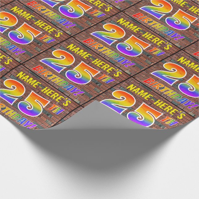 Papier Cadeau Graffiti arc-en-ciel Look 25E ANNIVERSAIRE! & Nom  (Coin)