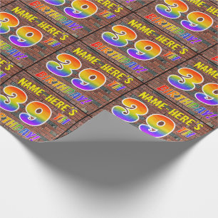 Papier Cadeau Graffiti arc-en-ciel Look 39E ANNIVERSAIRE! & Nom 