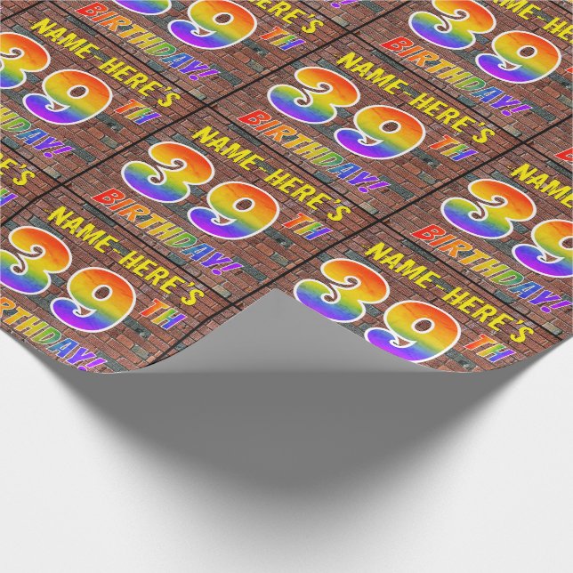 Papier Cadeau Graffiti arc-en-ciel Look 39E ANNIVERSAIRE! & Nom  (Coin)