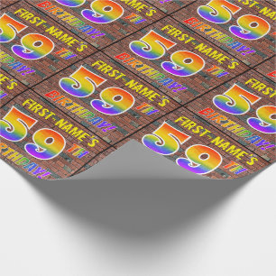 Papier Cadeau Graffiti arc-en-ciel Look 59E ANNIVERSAIRE! & Nom 