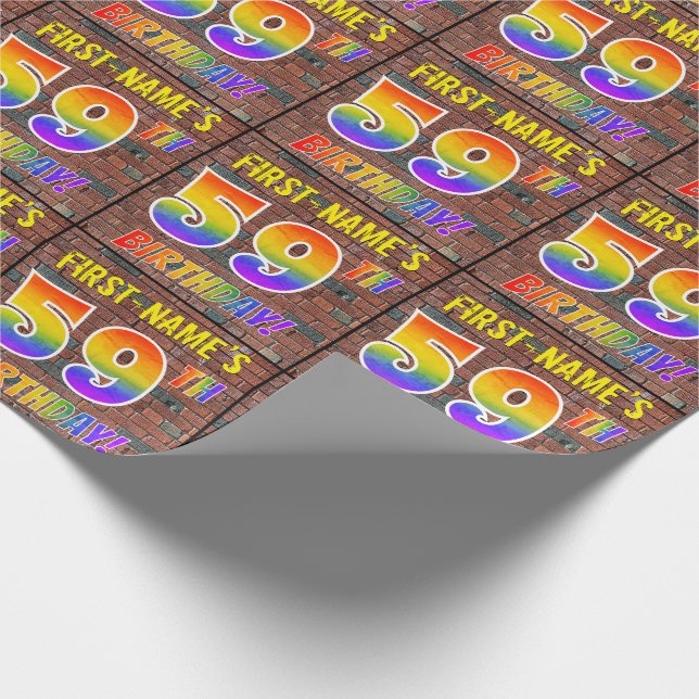 Papier Cadeau Graffiti arc-en-ciel Look 59E ANNIVERSAIRE! & Nom  (Coin)