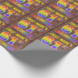 Papier Cadeau Graffiti Arc en ciel Look 61E ANNIVERSAIRE! & Nom 