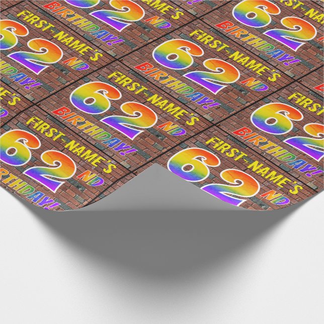 Papier Cadeau Graffiti arc-en-ciel Look 62E ANNIVERSAIRE! & Nom  (Coin)