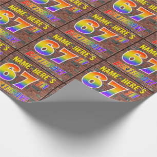 Papier Cadeau Graffiti arc-en-ciel Look 67E ANNIVERSAIRE! & Nom 