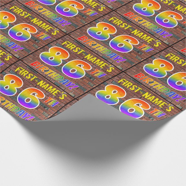 Papier Cadeau Graffiti arc-en-ciel Look 86E ANNIVERSAIRE! & Nom  (Coin)