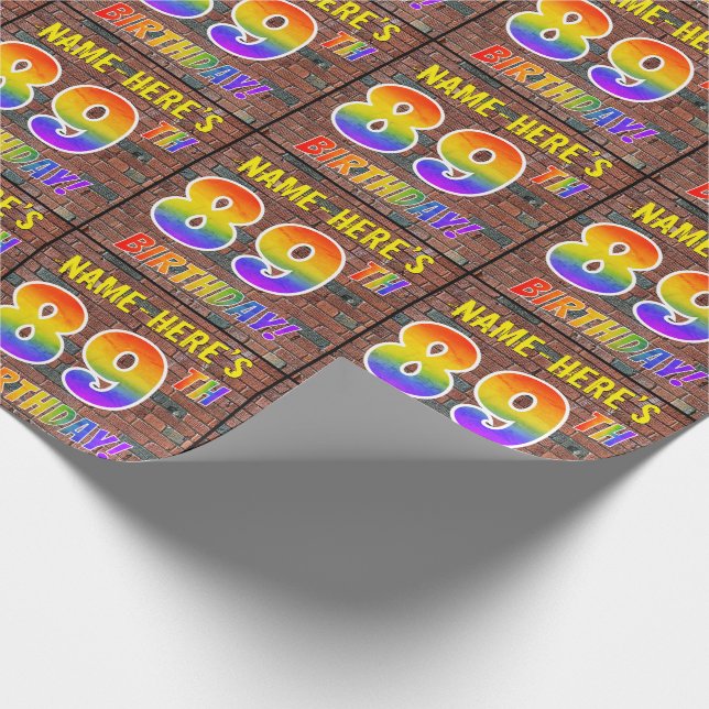 Papier Cadeau Graffiti arc-en-ciel Look 89E ANNIVERSAIRE! & Nom  (Coin)