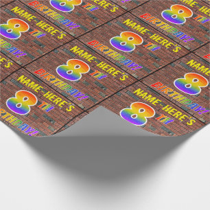 Papier Cadeau Graffiti arc-en-ciel Look 8E ANNIVERSAIRE! & Nom p