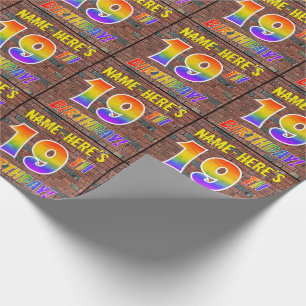 Papier Cadeau Graffiti arc-en-ciel Regardez 19E ANNIVERSAIRE! & 
