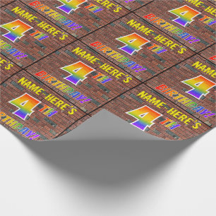Papier Cadeau Graffiti arc-en-ciel Regardez 4ÈME ANNIVERSAIRE ! 