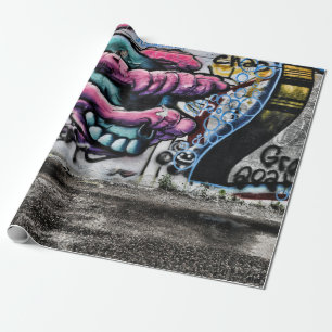 Papier Cadeau Graffiti gris rose crâne Urbain Street Wall Art