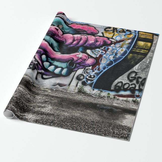 Papier Cadeau Graffiti gris rose crâne Urbain Street Wall Art (Déroulé)