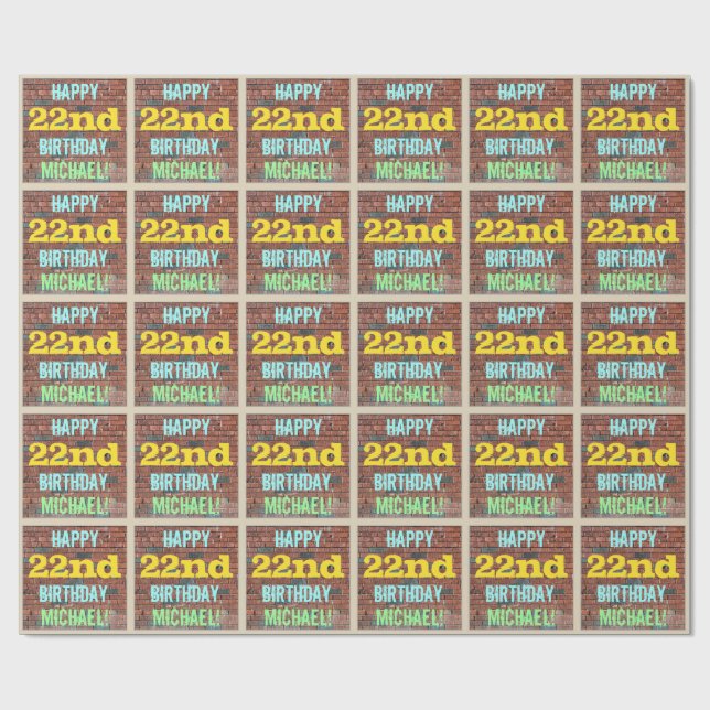 Papier Cadeau Graffiti muraux de briques inspiré 22ème anniversa (Plat)